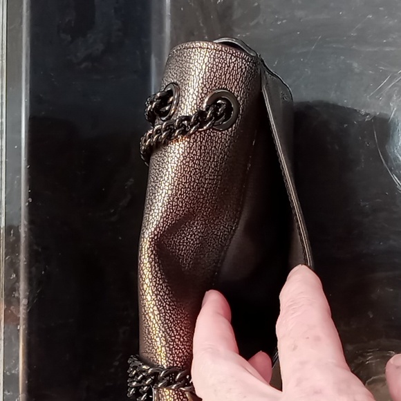 Coach Pebbled Leather Bronze/Black Crossbody/Shoulder Mini Bag With Chain Strap - Picture 5 of 16